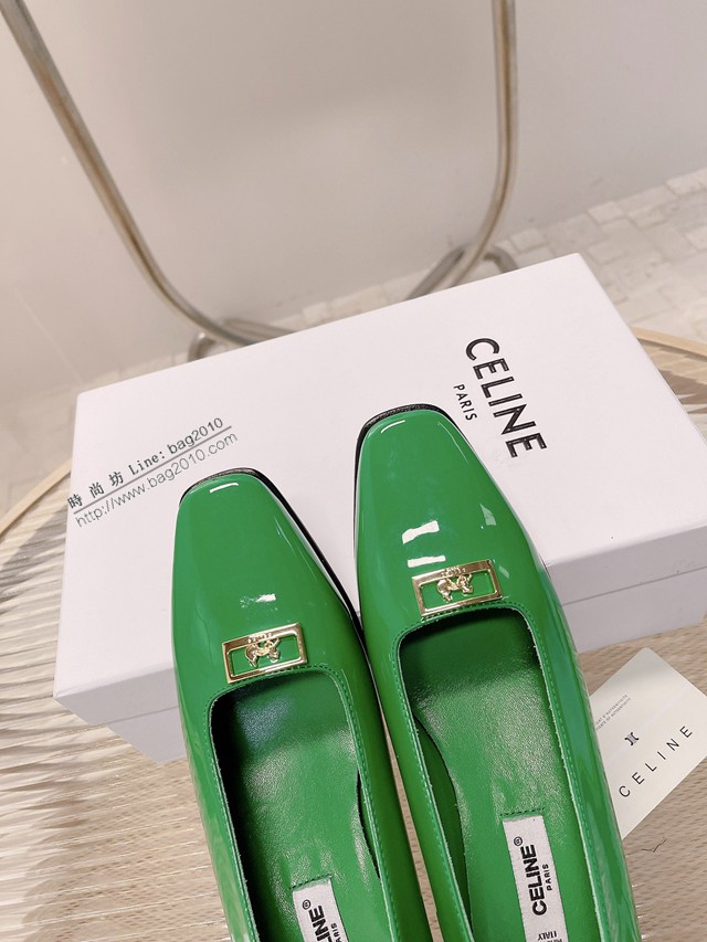Celine專櫃女鞋 賽琳經典五金奶扣奶單鞋 高跟鞋經典金色凱旋門logo dx3400